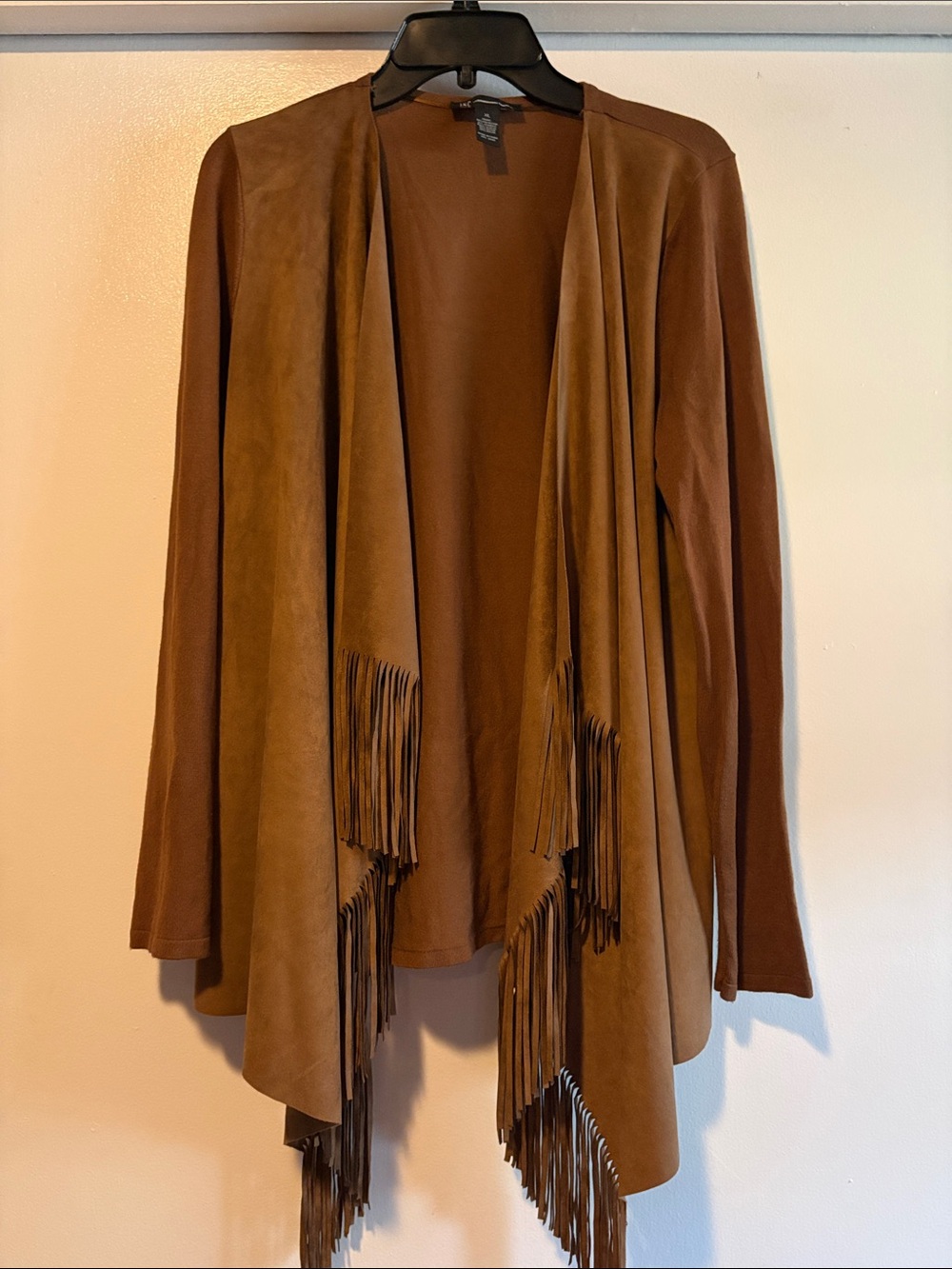 INC International Concepts Chestnut Brown Fringe Open Drape Poncho